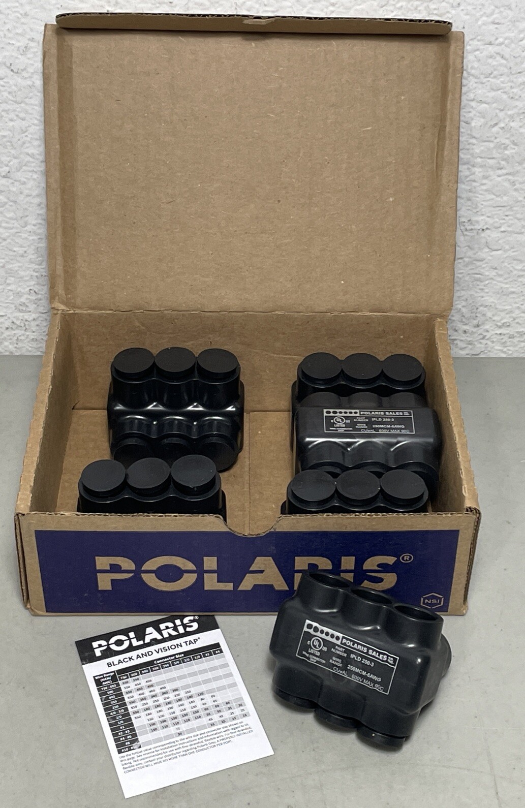 *NEW* Box of 6 Polaris IPLD250-3 Black Wire Connectors 35GF 250 MCM - 6 AWG