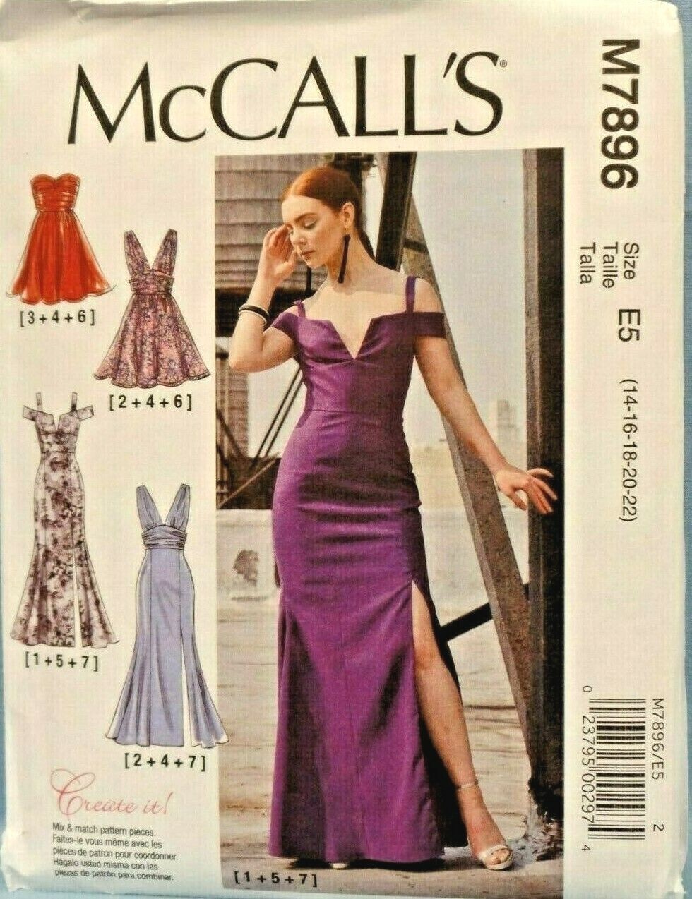 MCCALLS PATTERN 7896  DRESSES  MISSES SIZES  14 16 18 20 22  NEW  UNCUT