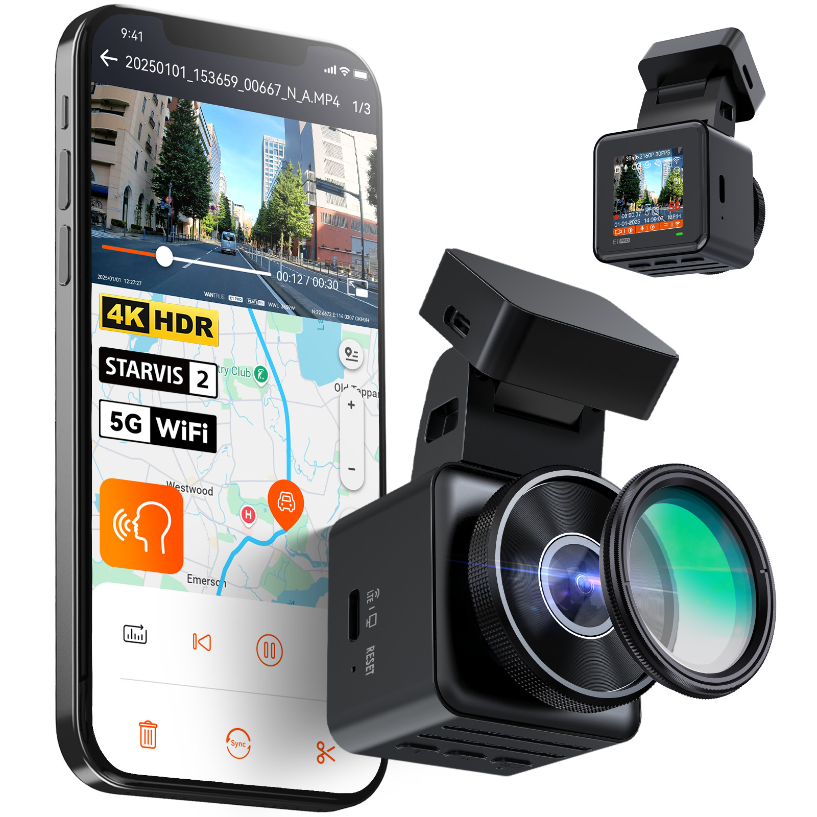 Vantrue E1 Pro 4K Mini Dash Cam STARVIS 2 HDR Night Vision Parking Mode WiFi GPS