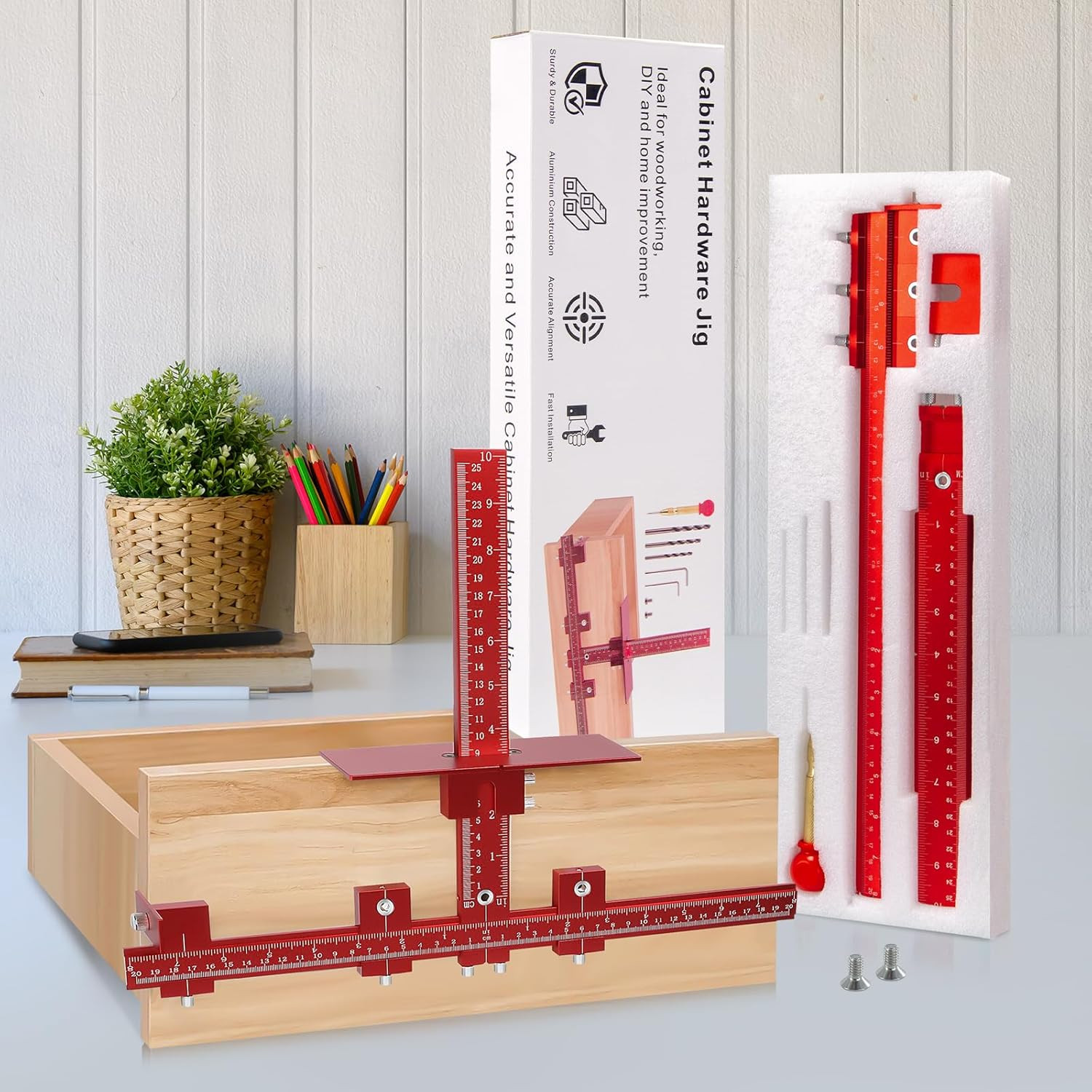 Aluminum Cabinet Hardware Installation Jig w/ Automatic Center Punch