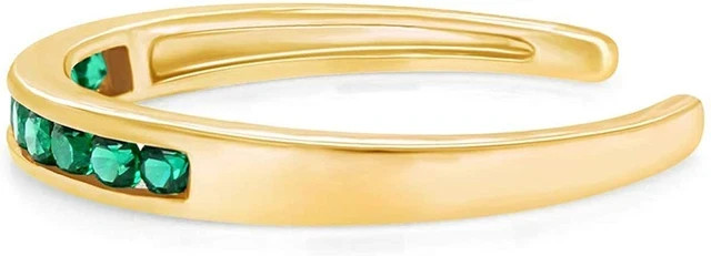 Round Simulated Emerald Channel Set 14k Gold Plated Silver Adjustable Toe Ring