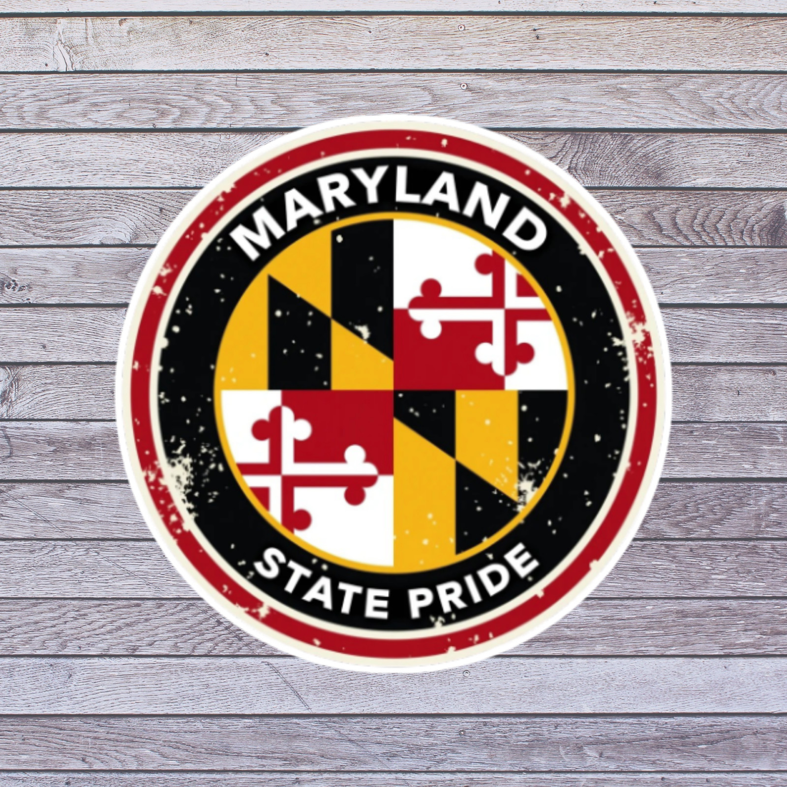 Maryland State Pride Sticker Vinyl Decal Distressed Flag Circle Design