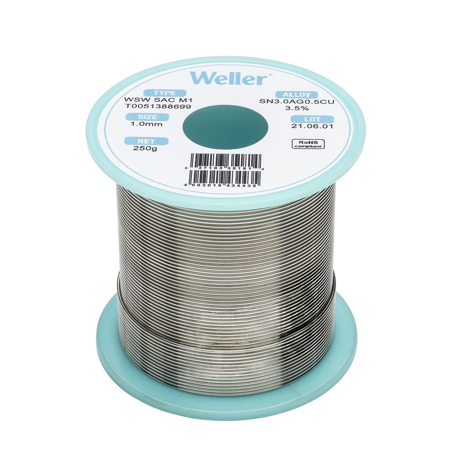 Weller T0051402499 WSW SAC M1 Lead Free Solder Wire, Dia: 1.0 mm / 0.039 in, Wt: