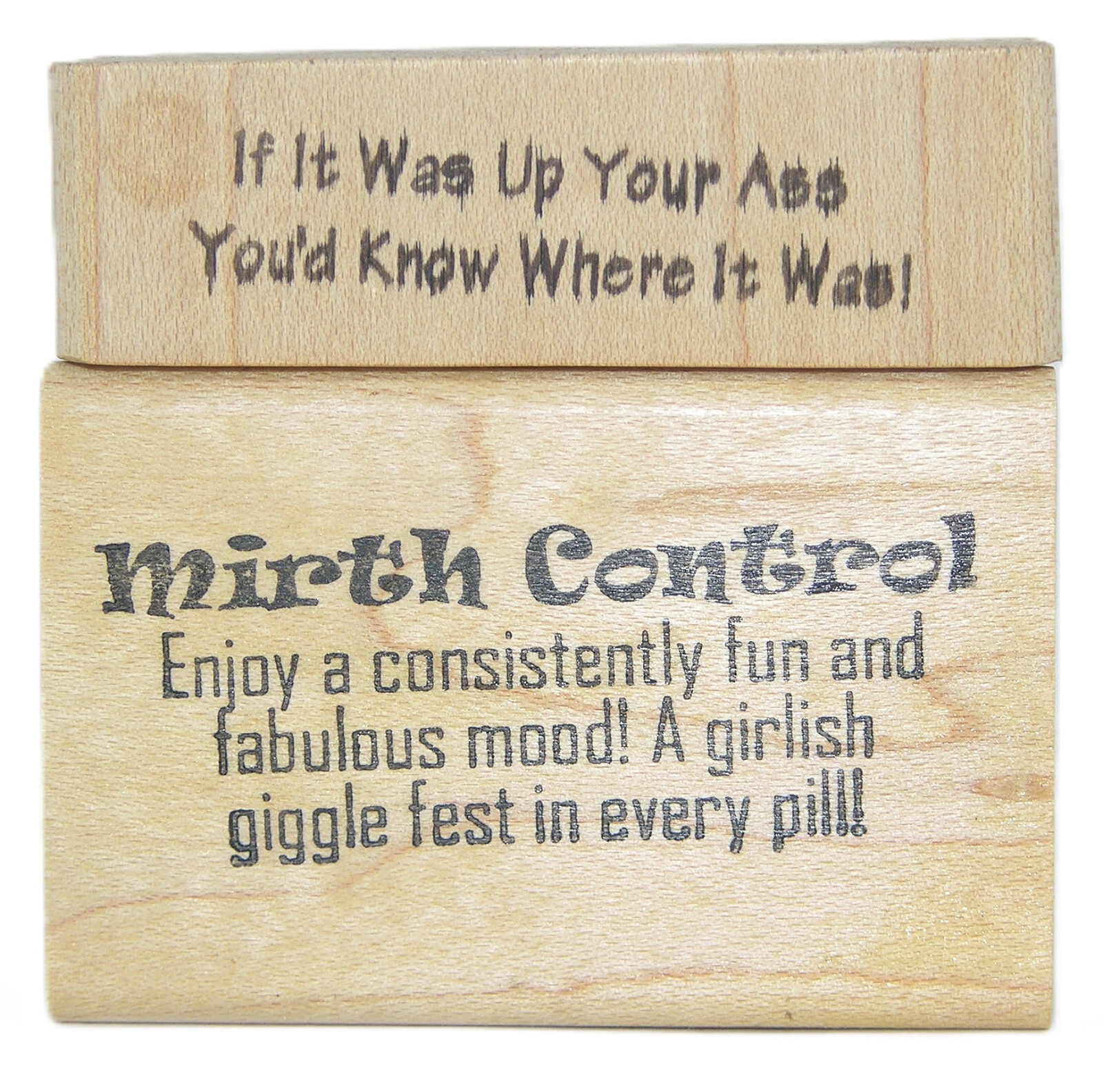 Funny MIRTH CONTROL & UP YOUR... Two Humorus Sayings Wood mounted Rubber Stamps