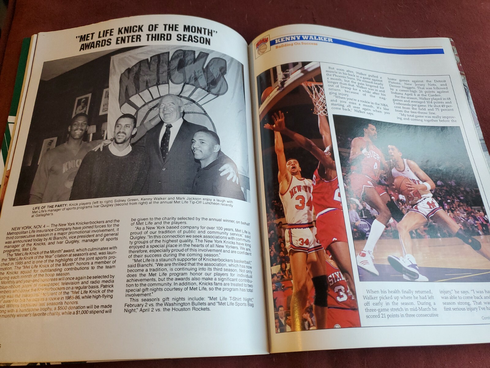 1987 Knicks Program November 10, 1987 Atlanta Hawks Ewing/Wilkins/mark jackson