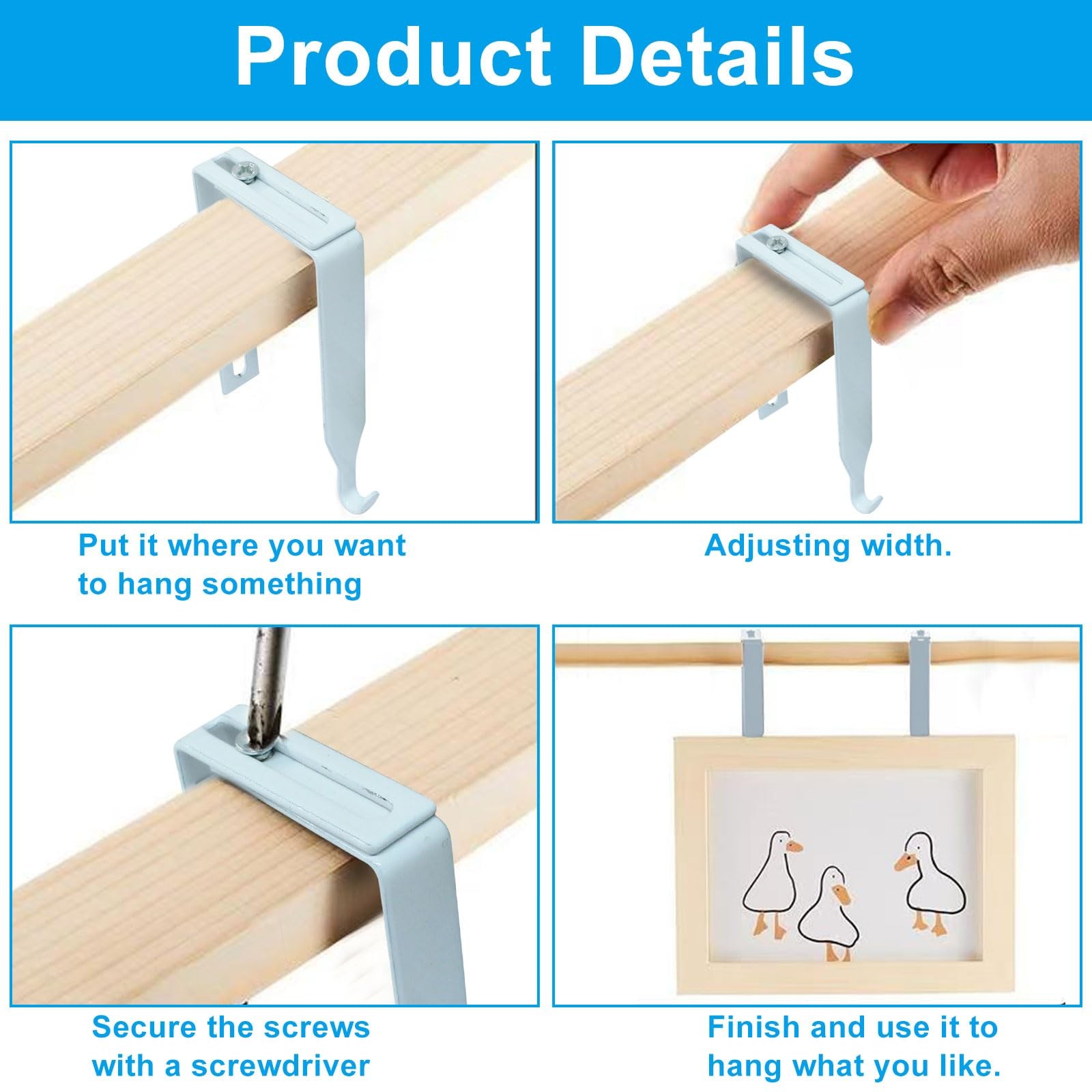 4 Packs Adjustable Cubicle Hanger, Wall Hooks Metal Universal Door Hangers wi...