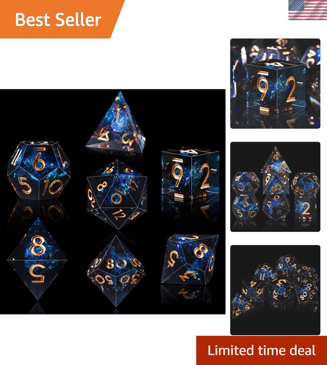 Luxury Handmade Dark Star Dice Set with Foam Storage - 7-Piece RPG Essential