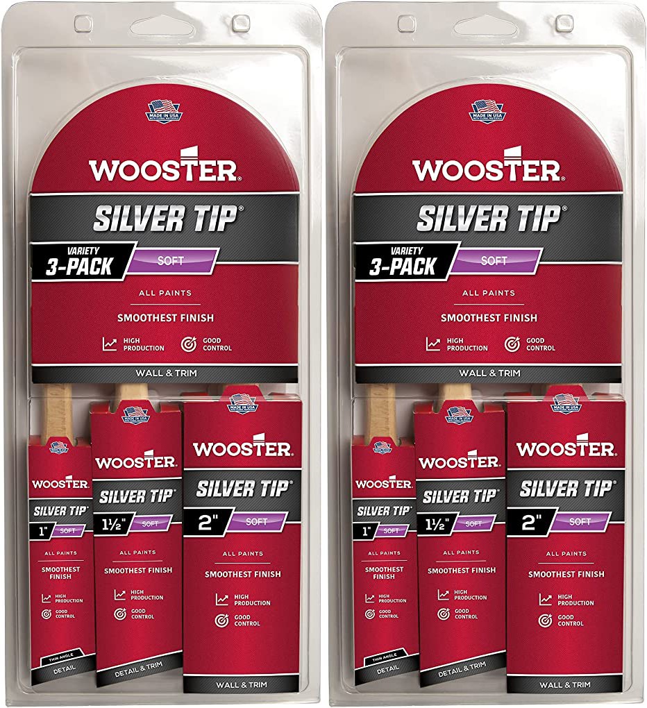 Wooster Silver Tip Project 2 Sets Of 3-Pack Variety Paintbrushes - 5229-2PK