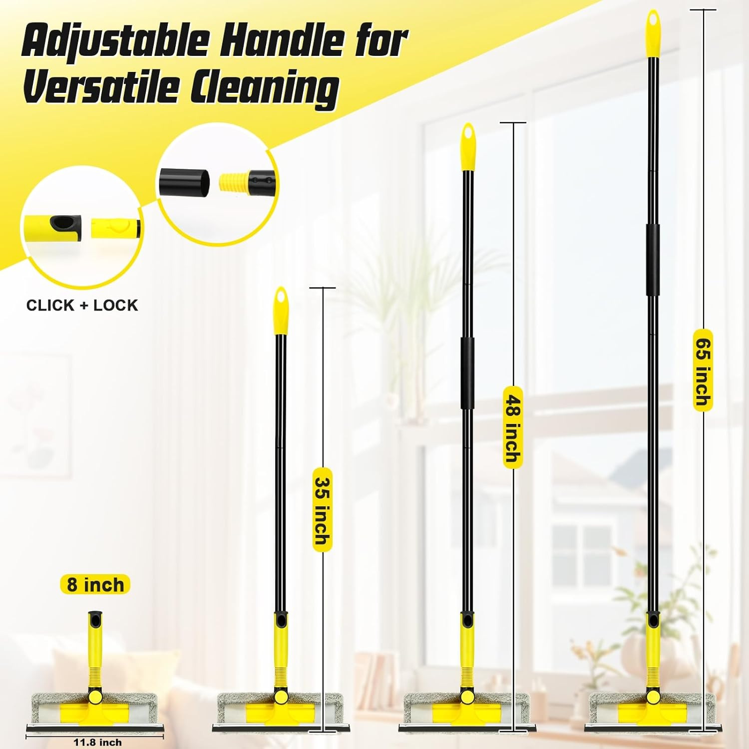 Professional Window Squeegee with 60" Extension Pole for Home | 2 in 1 Squeegee