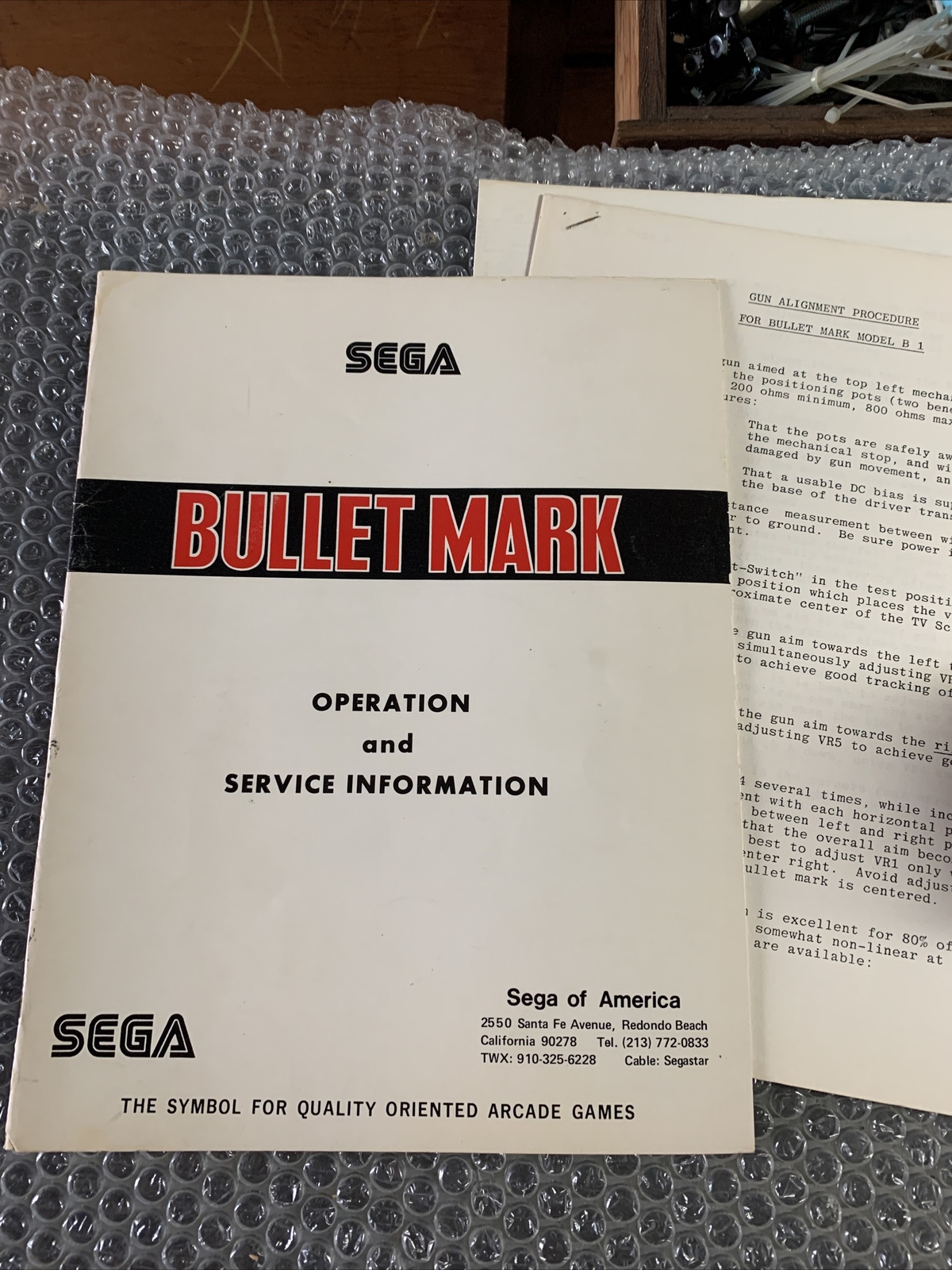 Original  ARCADE  GAME  owners manual Bullet Mark Sega