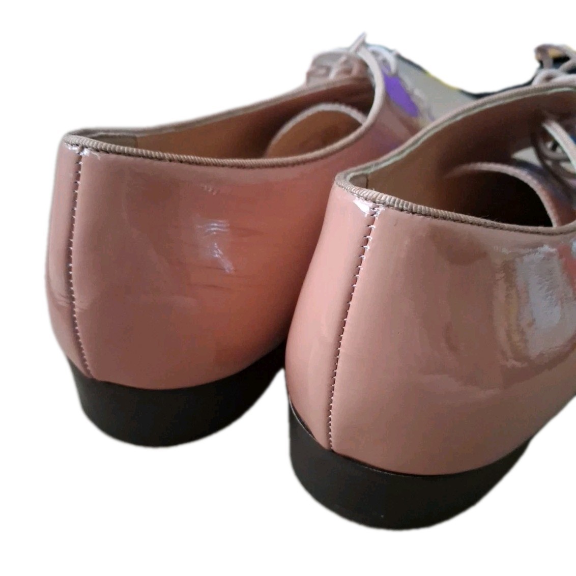 J Crew Patent Leather Oxford Shoes Grosgrain Trim Soft Salmon Pink Sz 10 1/2