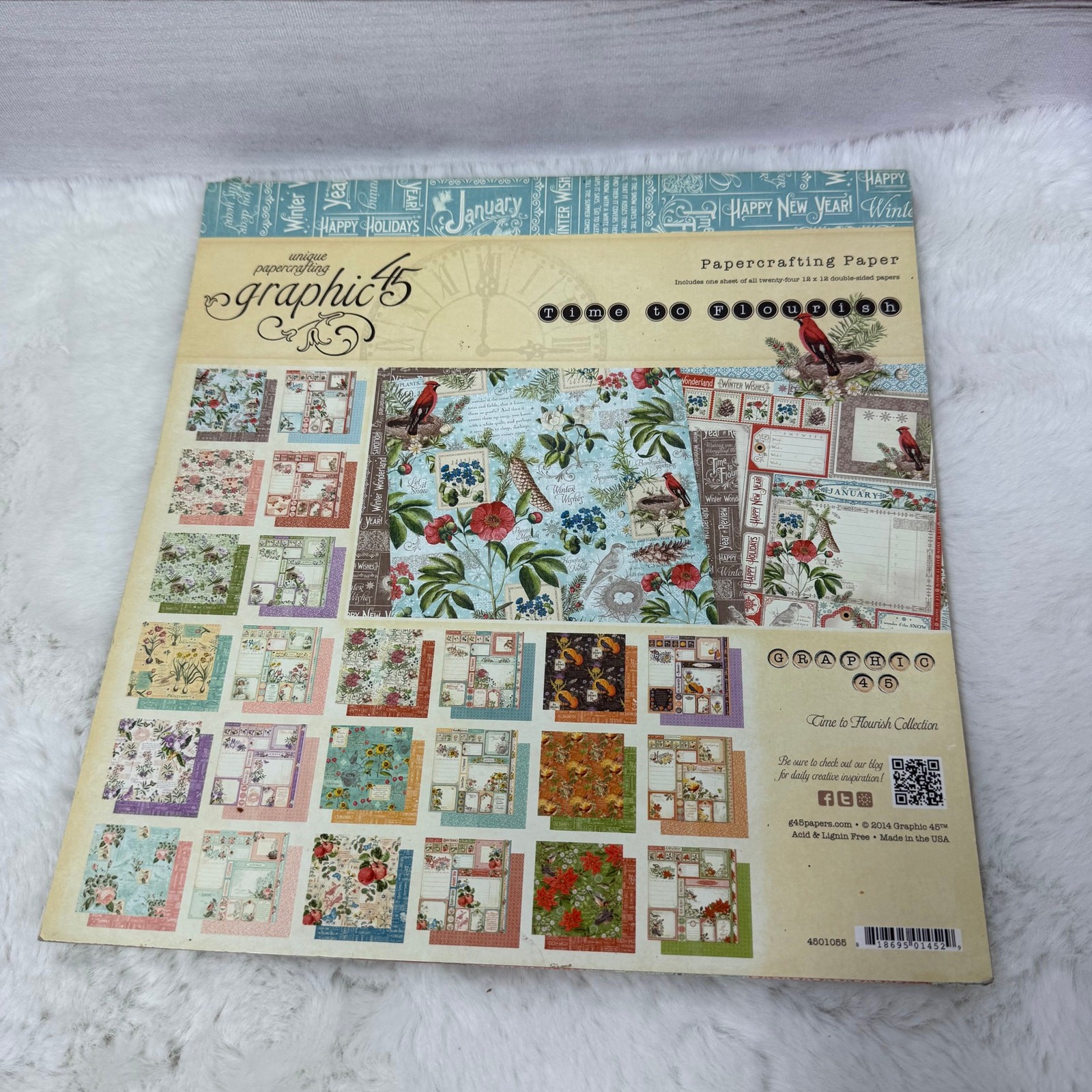 Graphic 45 12x12 12" Paper Pad Time To Flourish 2014 *ONLY 18 PAGES* INCOMPLETE