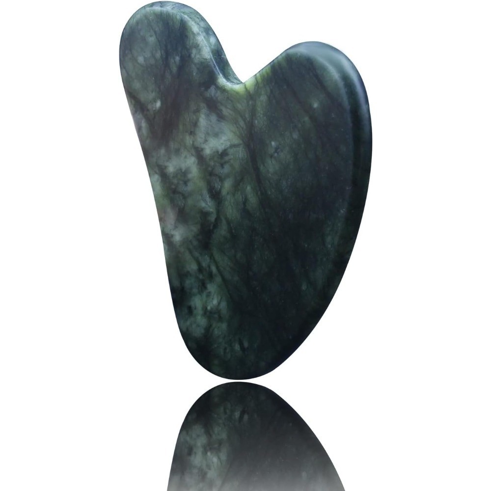 Natural Jade Gua Sha Tool for Facial Massage and Skin Care Dark Green Stone