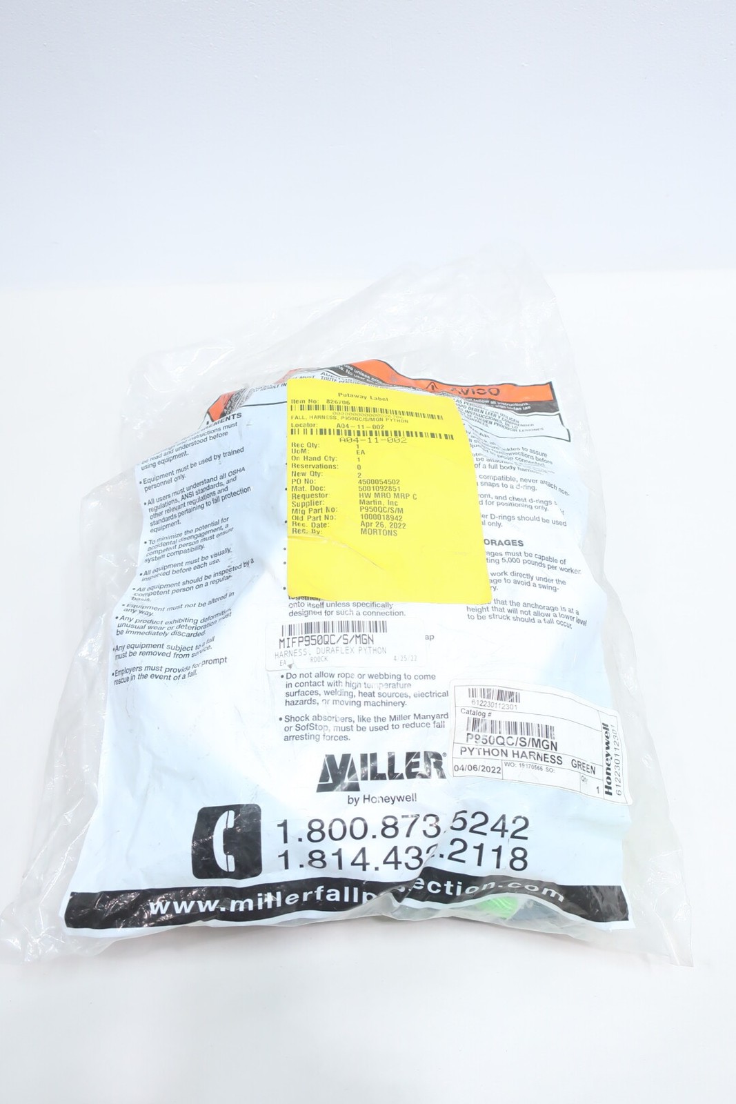 Miller P950QC/S/MGN Python Full Body Harness Green S