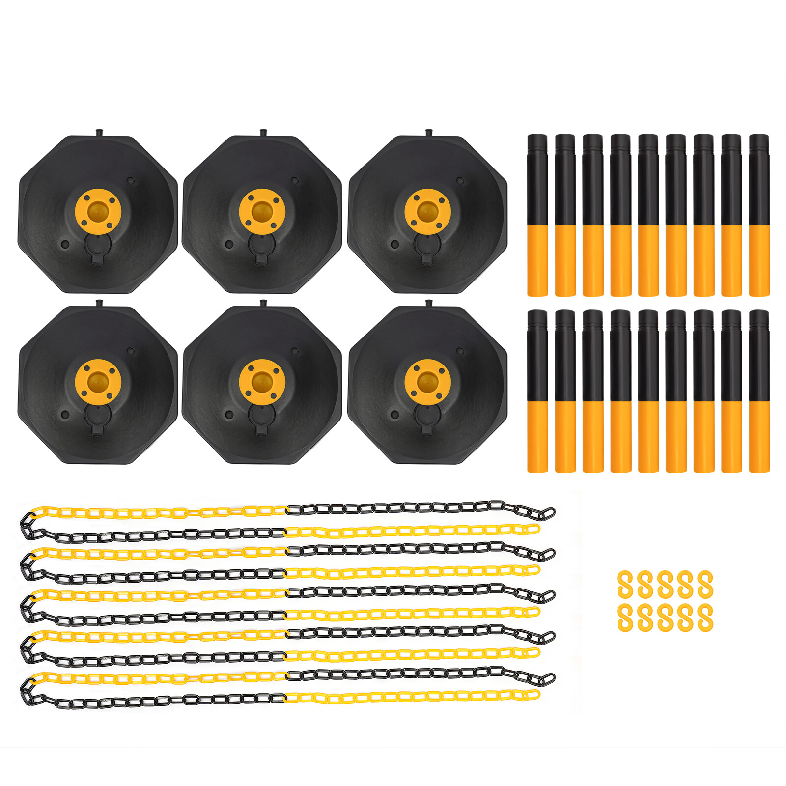 6 Pack Traffic Cones Adjustable Delineator Post Portable Parking Pole W/ Chains