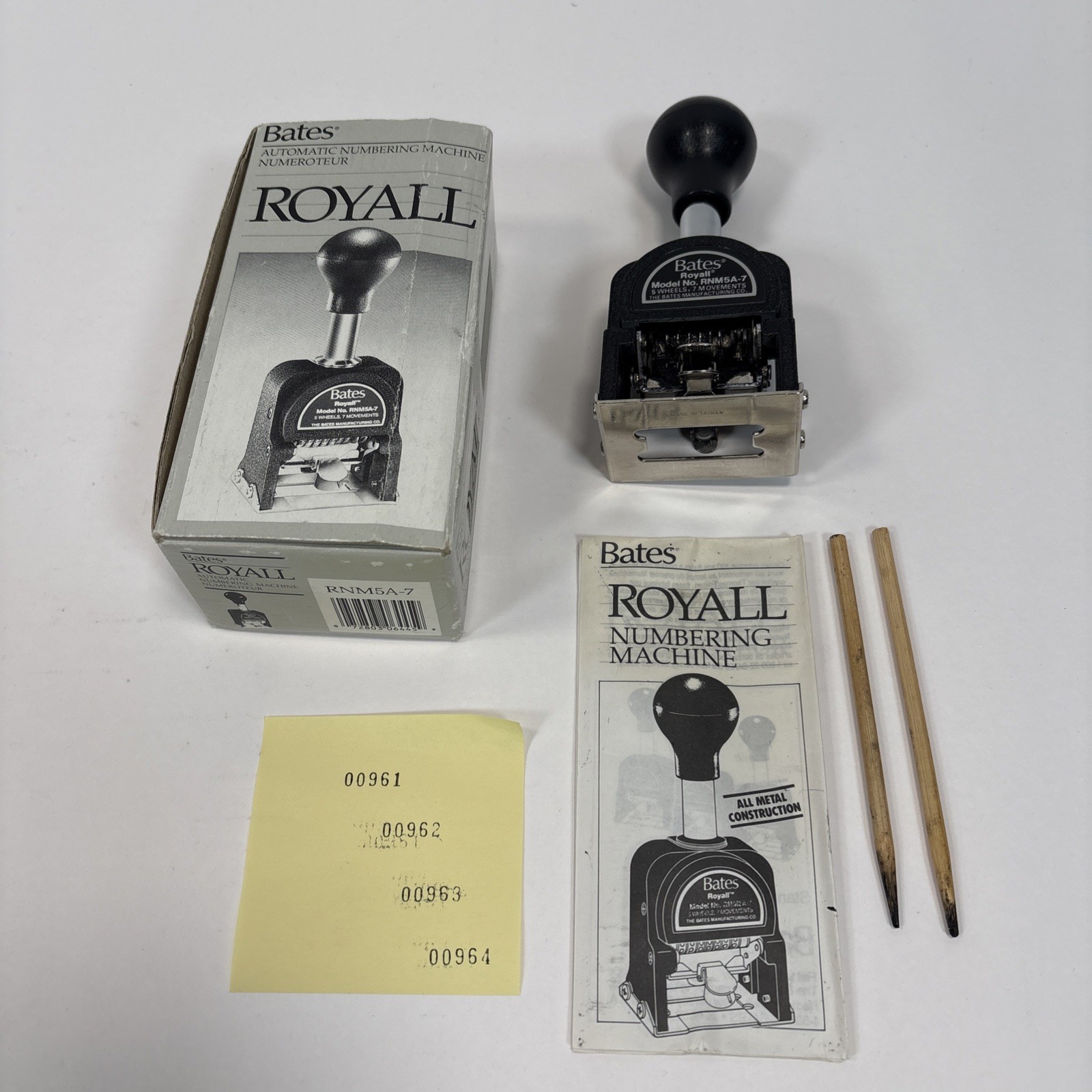 Bates Royall RNM5A-7 Automatic Numbering Machine Ink Stamp  Complete In Box