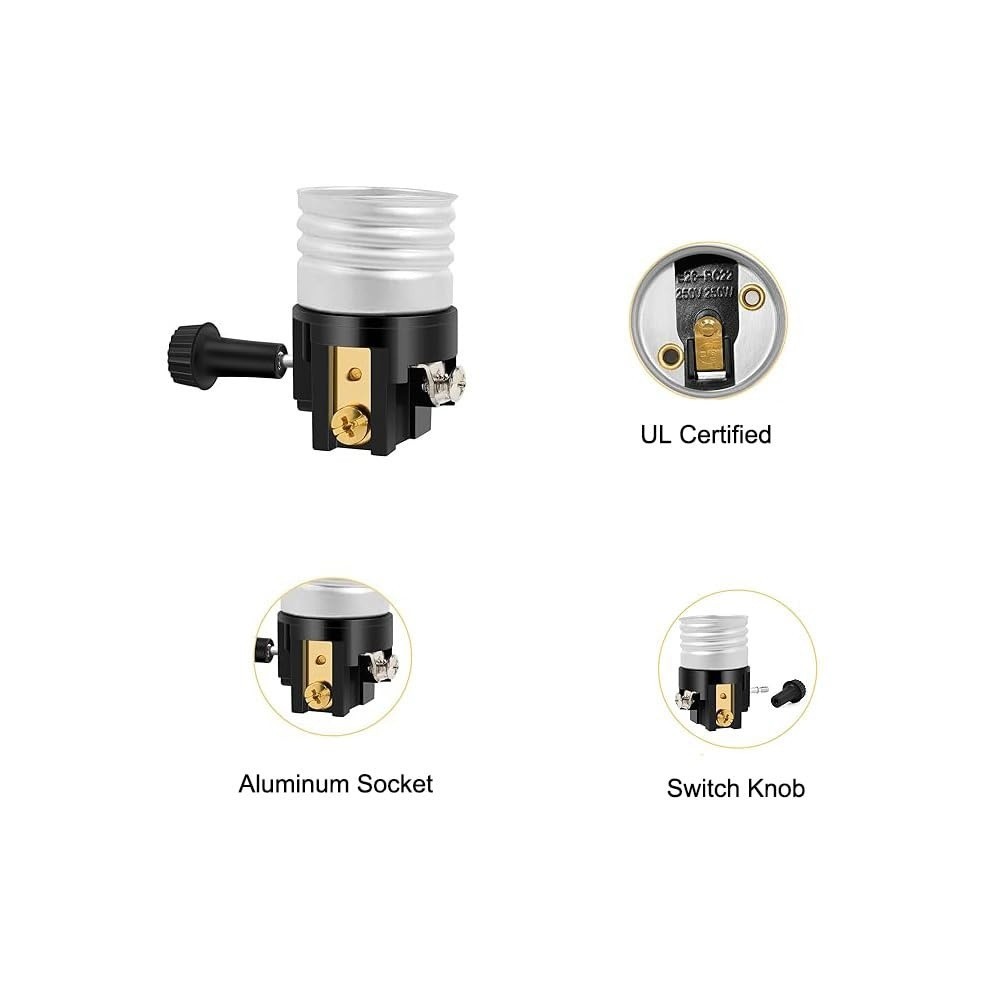 2 Pack E26 Lamp Socket Replacement with On Off Switch Knob for Table Lamps USNew