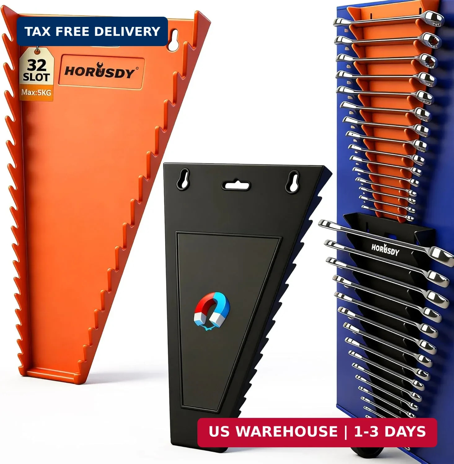 HORUSDY 2-Piece Magnetic Wrench Organizer, 32-Slot Wrench Storage Rack for Toolb