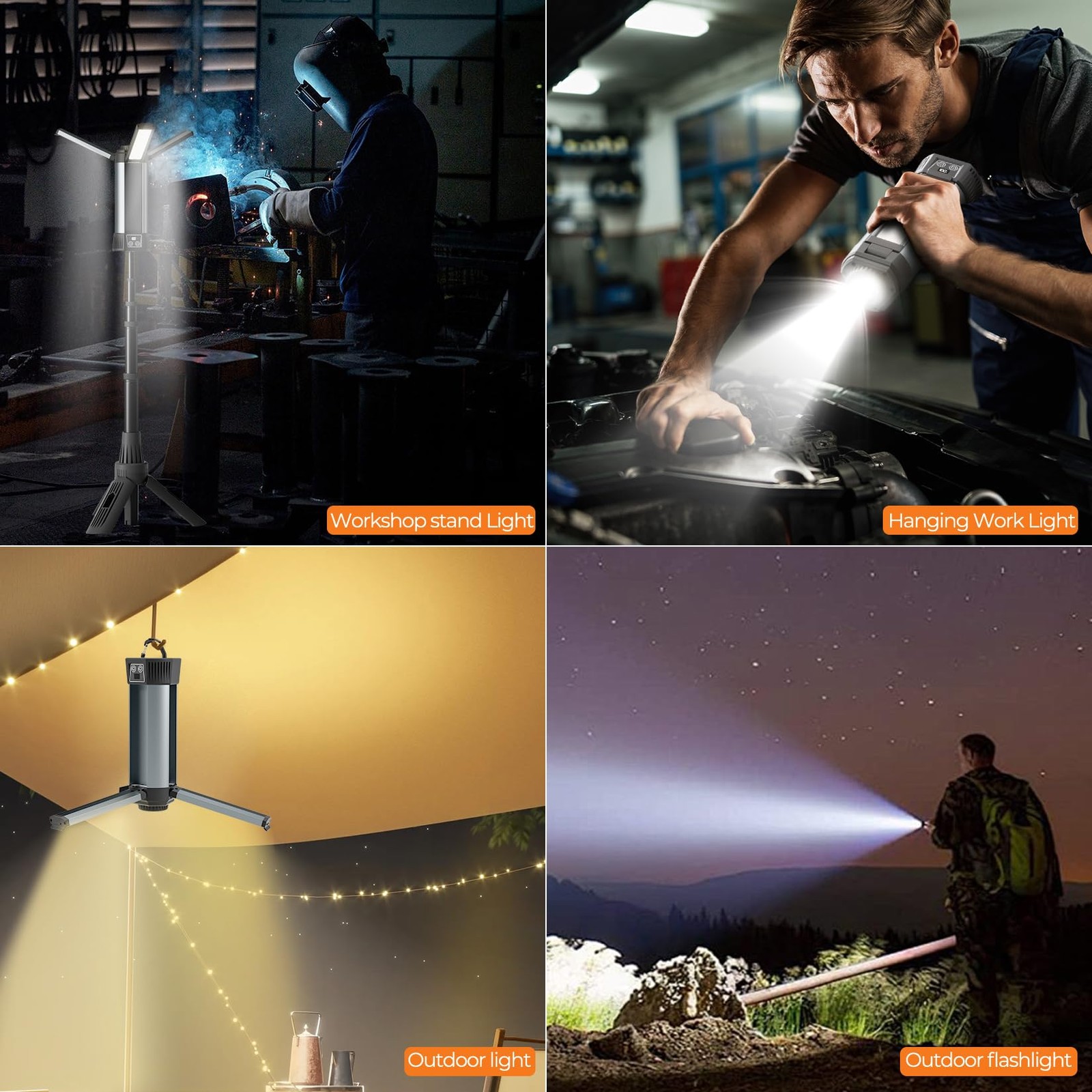 Rechargeable Work Light with Stand, LED Cordless Camping Light