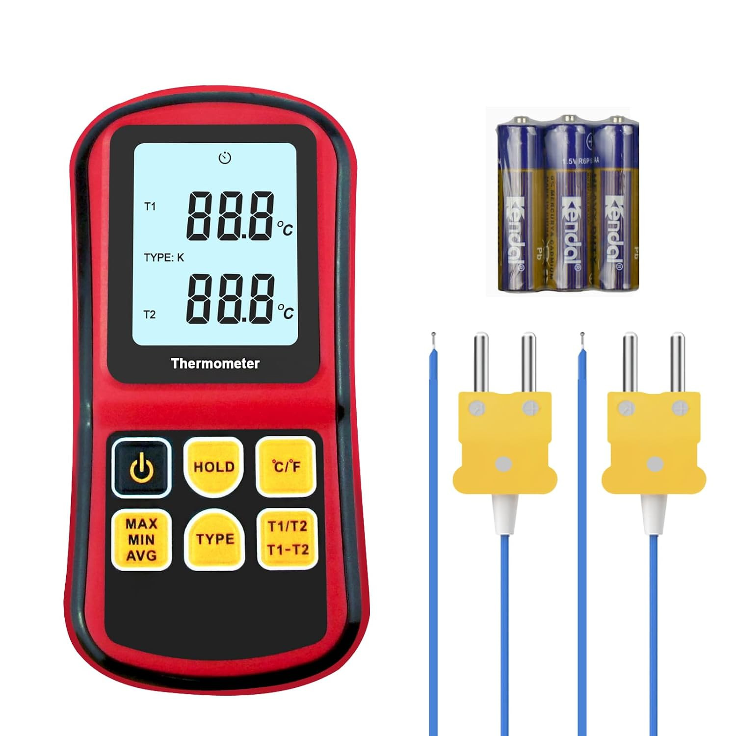 Digital K Type Thermocouple Thermometer, Dual Channel Thermometer with Two K