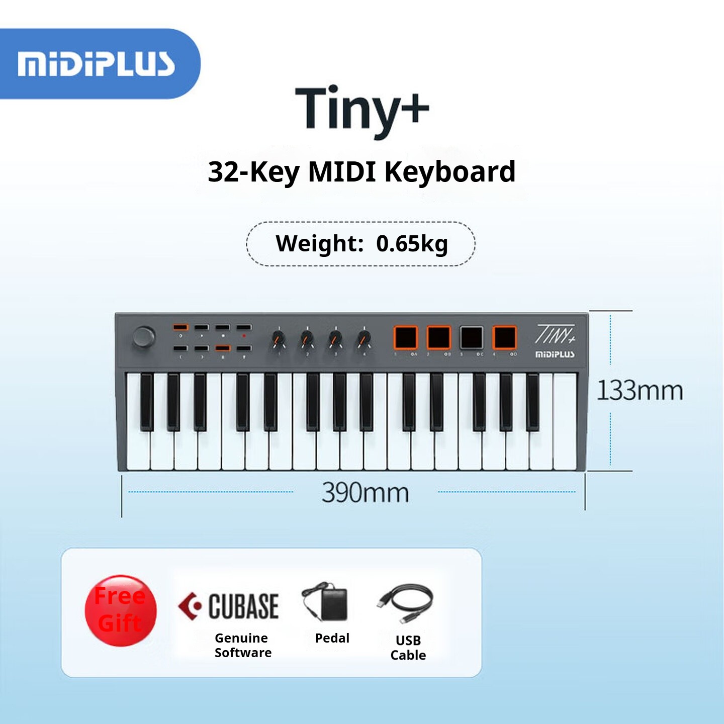 Midiplus TINY+ Portable USB MIDI Keyboard 32 Mini Key Drum Pad Travel Compact PC