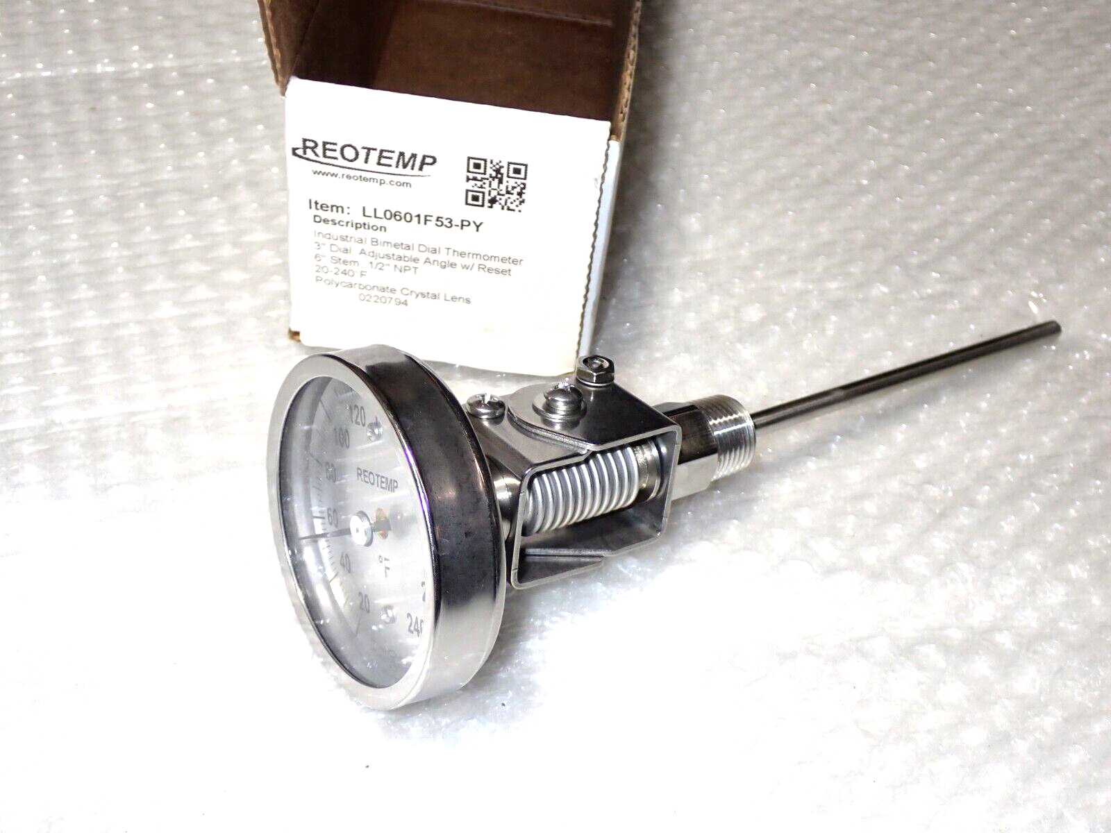 LL0601F53-PY 20-240 REOTEMP 3" DIAL ADJ ANGLE BI-METAL THERMOMETER 6" STEM NEW