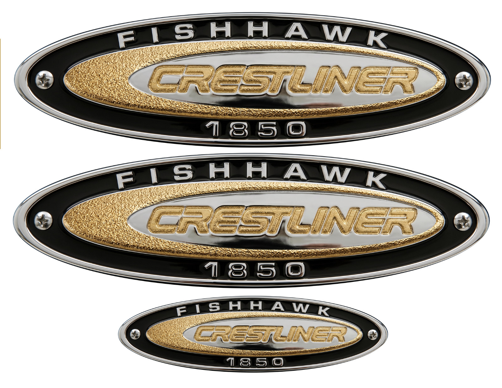Three Crestliner Fishhawk Oval Vinyl Stickers, Imitated 3D Appearance, 10" x 2"