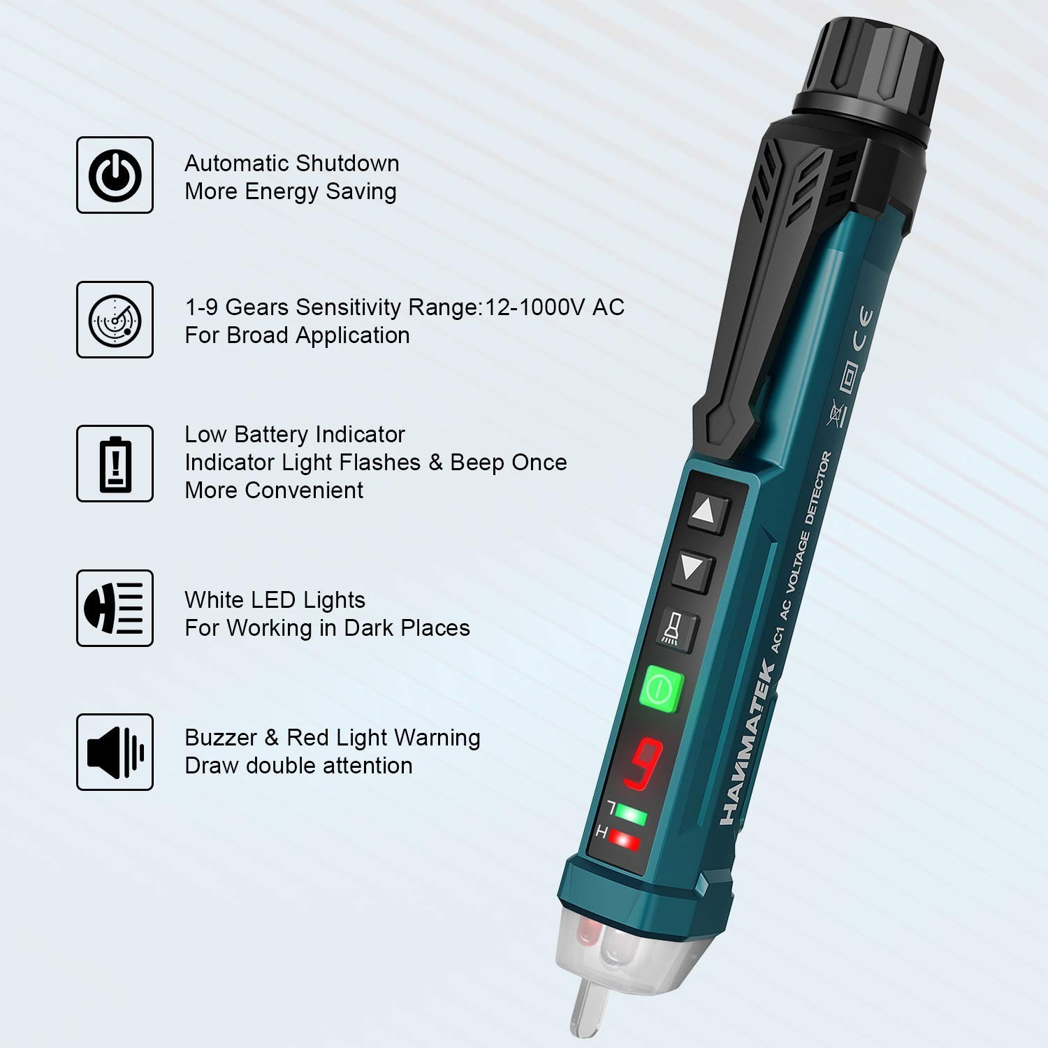 Digital Non-Contact Voltage Tester with Adjustable Range & Night Light Function