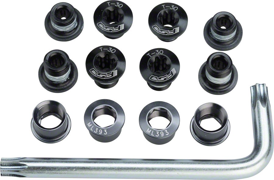 FSA Torx T-30 Alloy Road Triple Chainring Nut/Bolt Set with tool Blacl