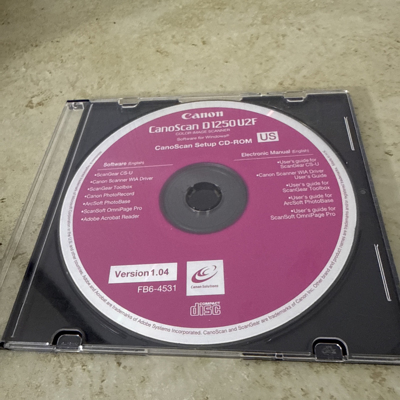 Canon Canoscan Software D1250U2F Color Image Scanner Setup CD