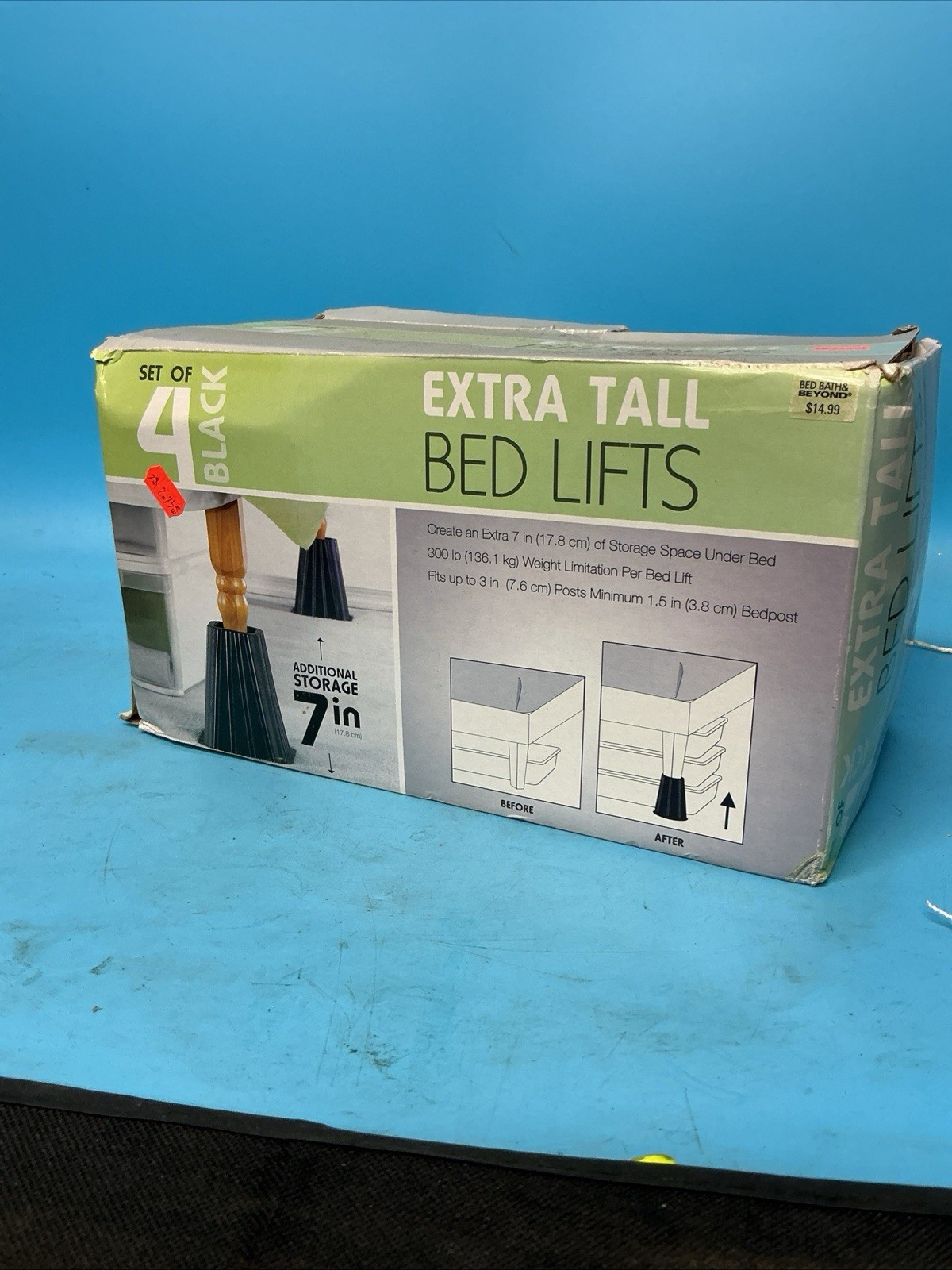 spacesavers Bed Risers Black 8" High Molded Plastic Bed Lifts Set of 4