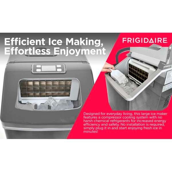 Frigidaire, 40 Lbs. Countertop Ice Maker, Square Clear Shaped Ice, Stainless