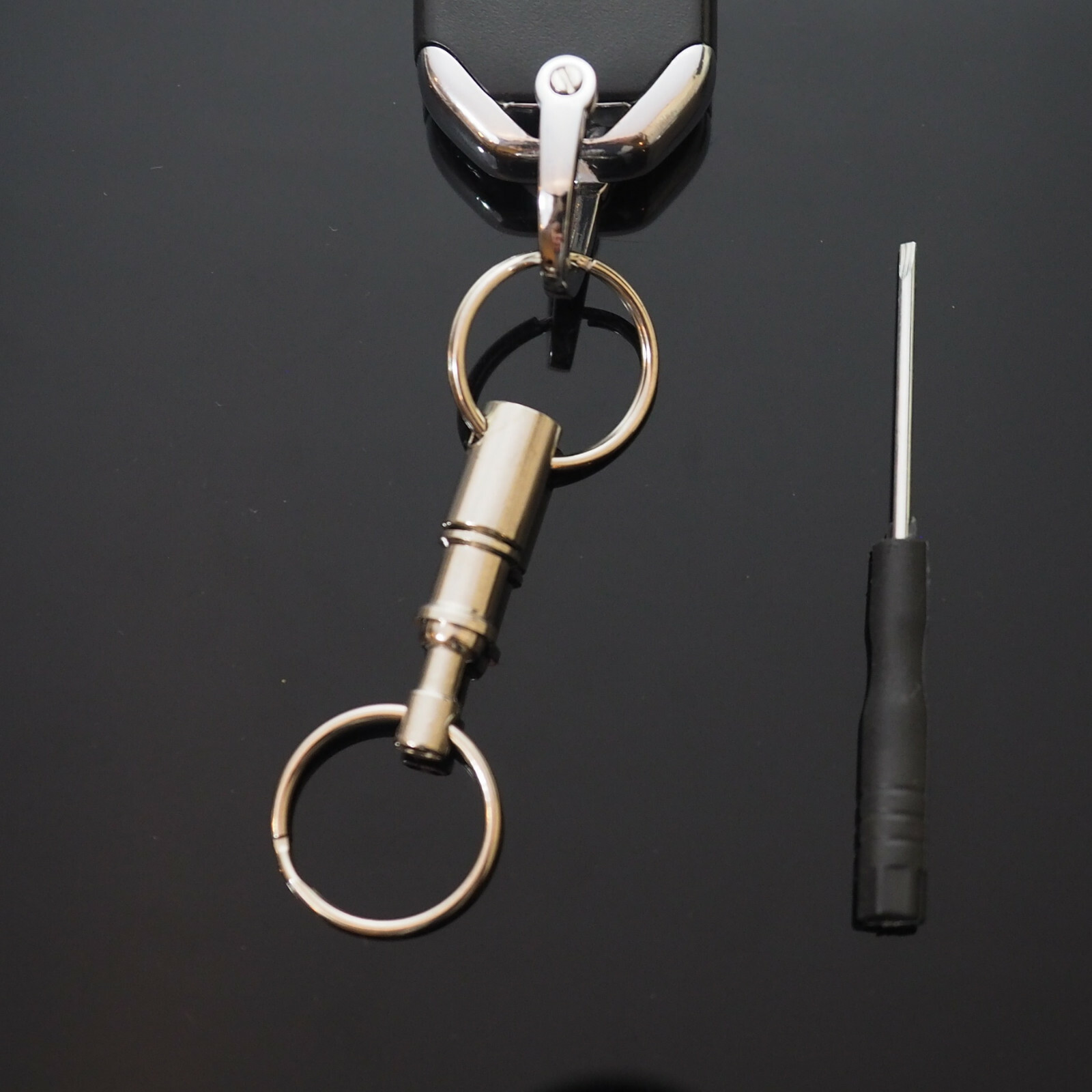 Quick Release Keychain Dual Detachable Pull Apart Key Ring with Fob U / D Buckle