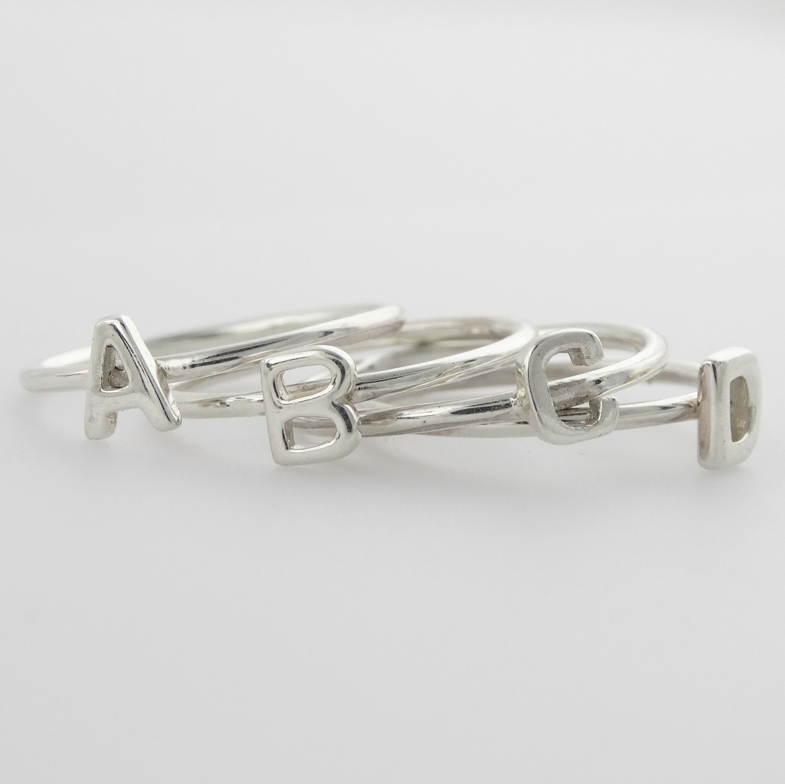 Stacking Letter Initial Ring A-Z - 925 Sterling Silver - Word Alphabet