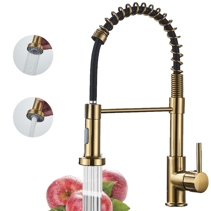 Kitchen Sink Faucet with Pull Down Sprayer Single Handle Spring 2Modes Mixer Tap