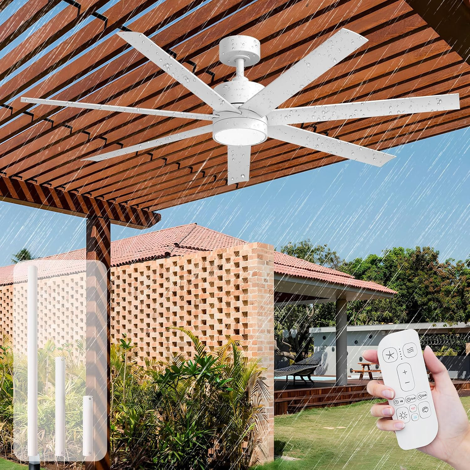 56 Inch Waterproof Outdoor Ceiling Fan with Light, 7793 High CFM, White | Wet Ra