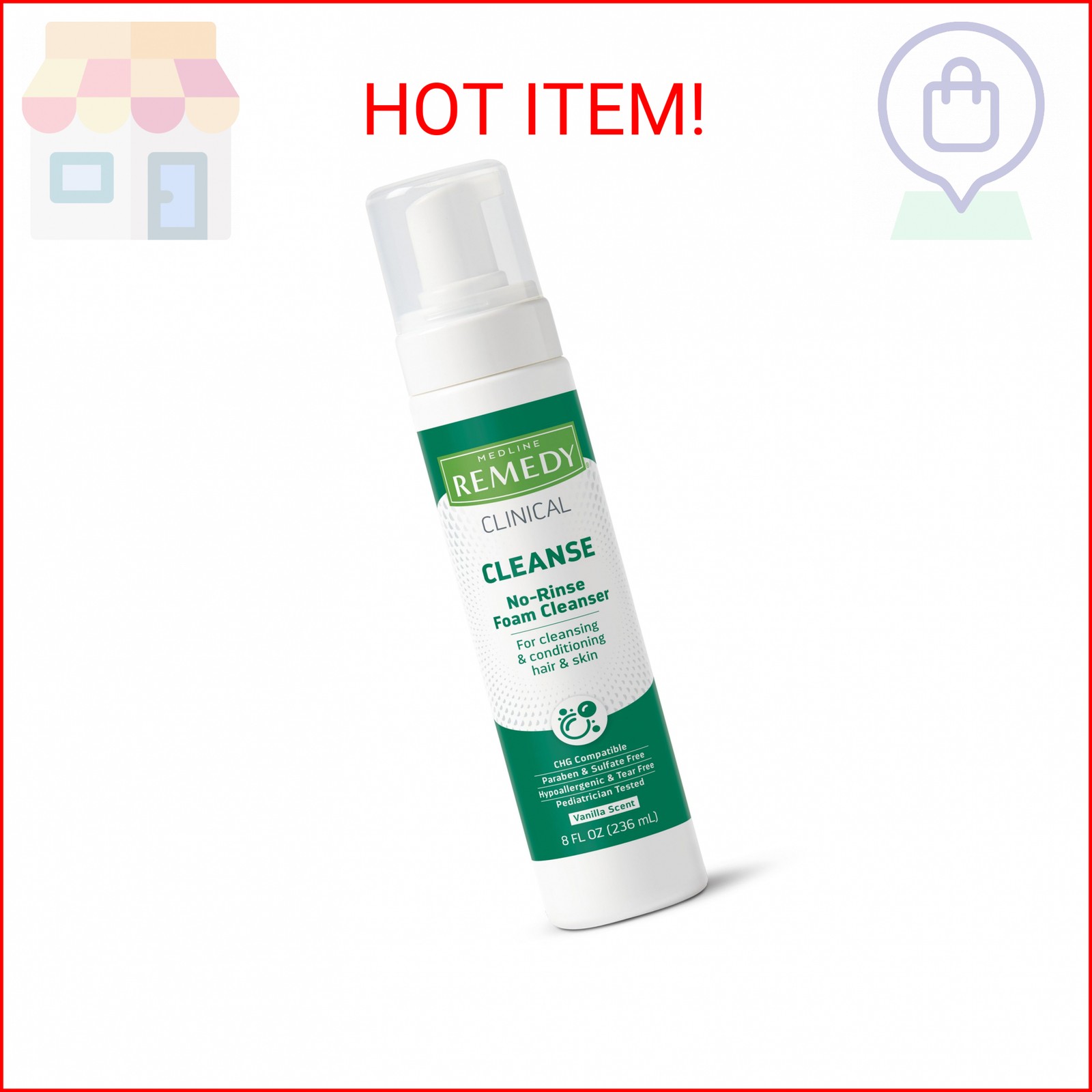 Medline Remedy Clinical No-Rinse Foam Cleanser, Vanilla Scent (8 fl oz), No Rins