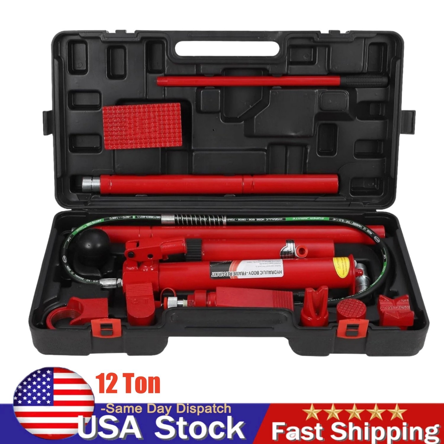12 Ton Hydraulic Porta Power Jack Car Auto Tool Lift Ram Body Frame Repair Kits