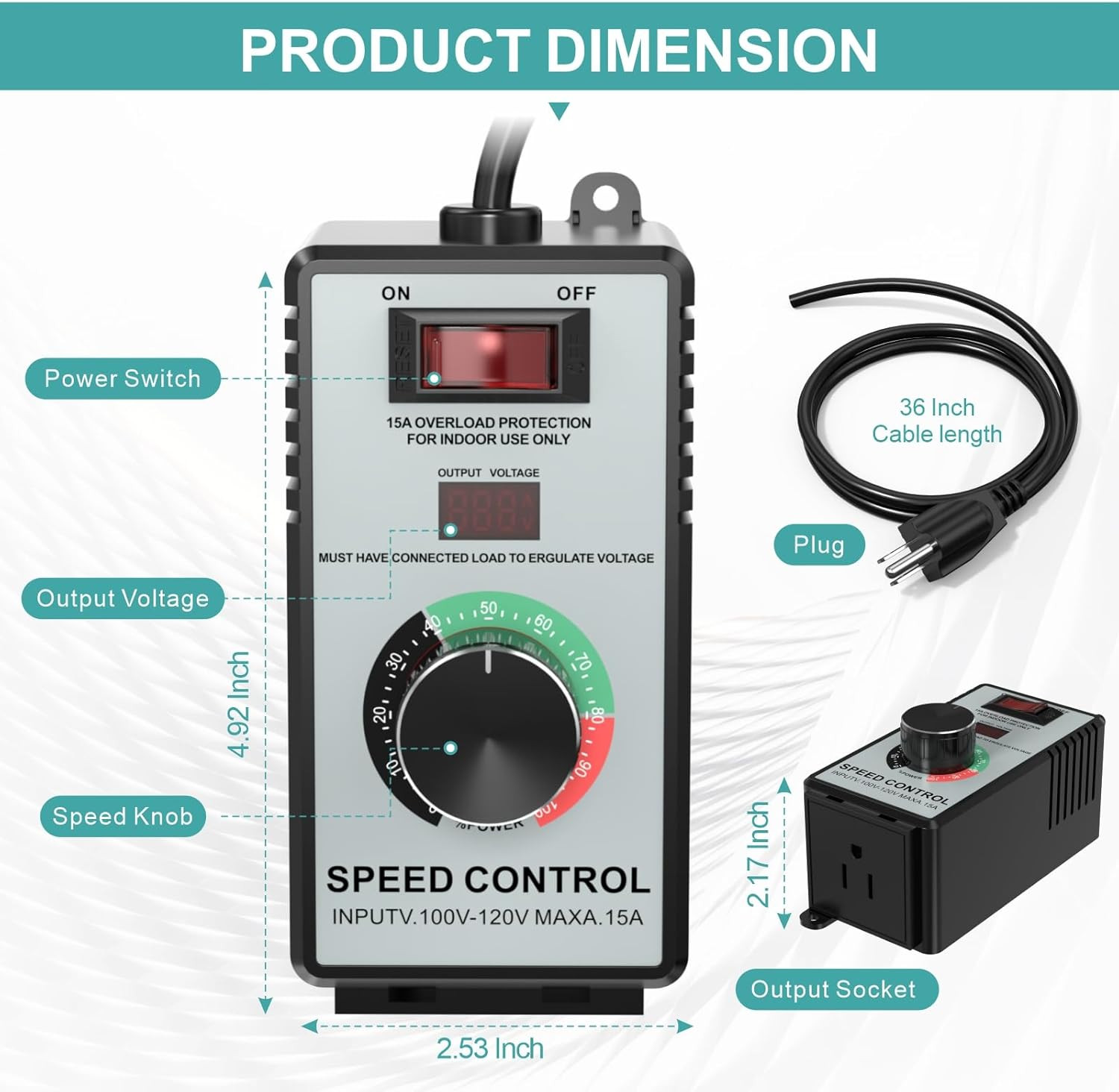 High-Capacity AC Motor Speed Controller 120V 15A 4000W Universal Variable Speed