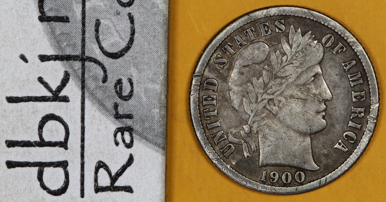 1900 S Liberty Head "Barber" Silver Dime 10¢ VF Very Fine Details Scratch dbkjC