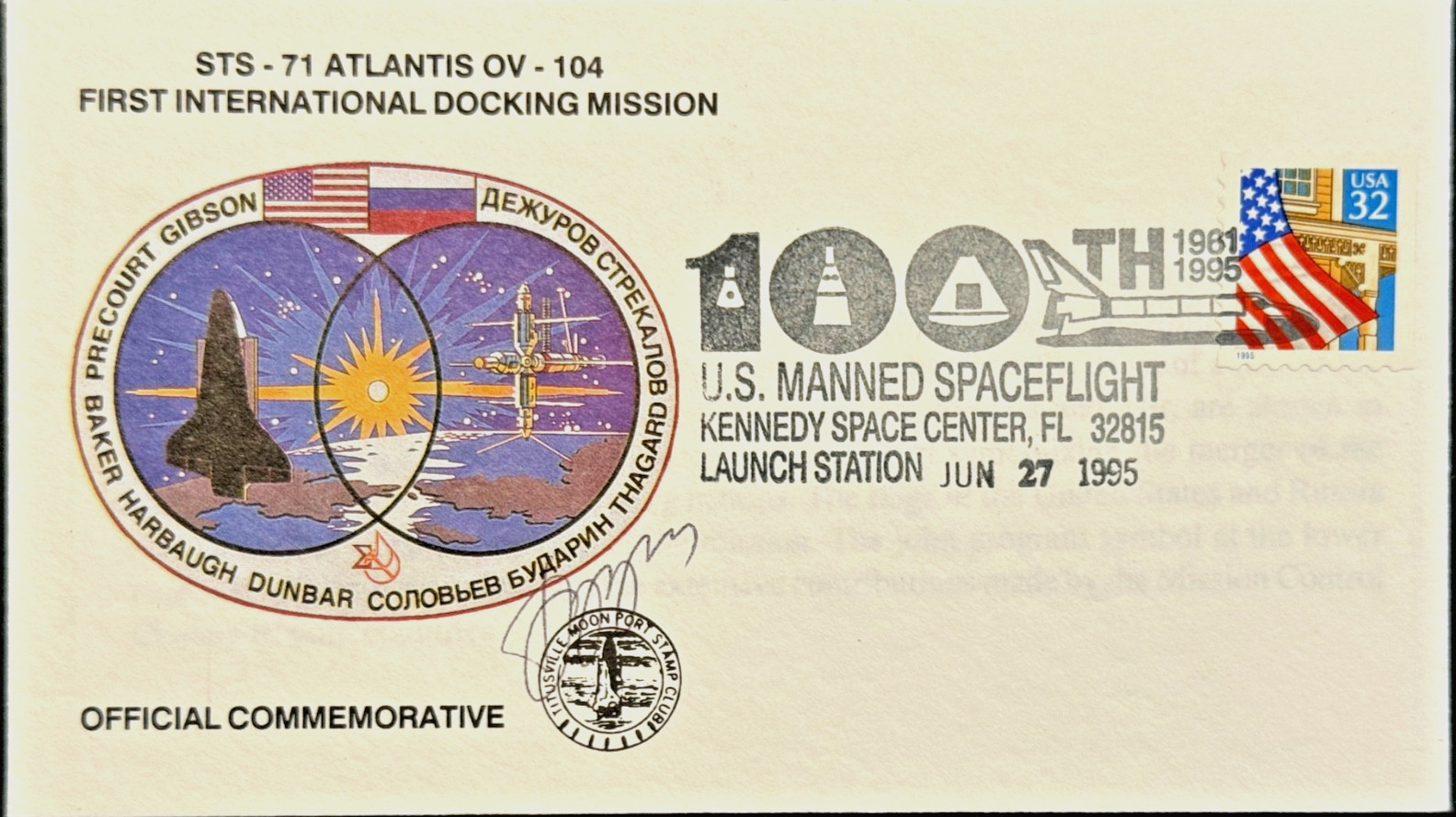 STS-71 #4 Autographed Crew Cover with RSC Nikolai Budarin