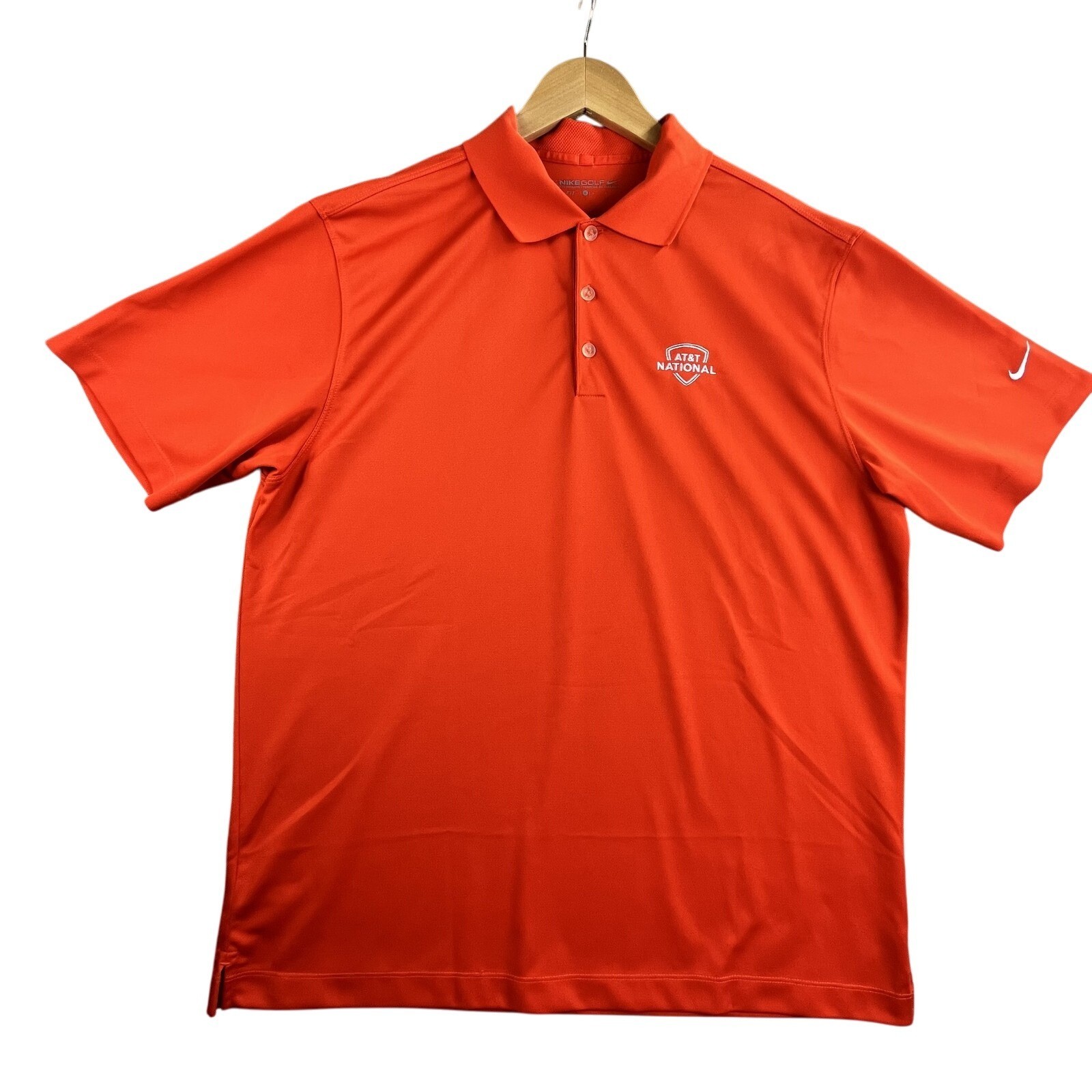 AT&T National Shirt Men Large Orange Golf Nike Dri Fit Polyester Tournament Polo