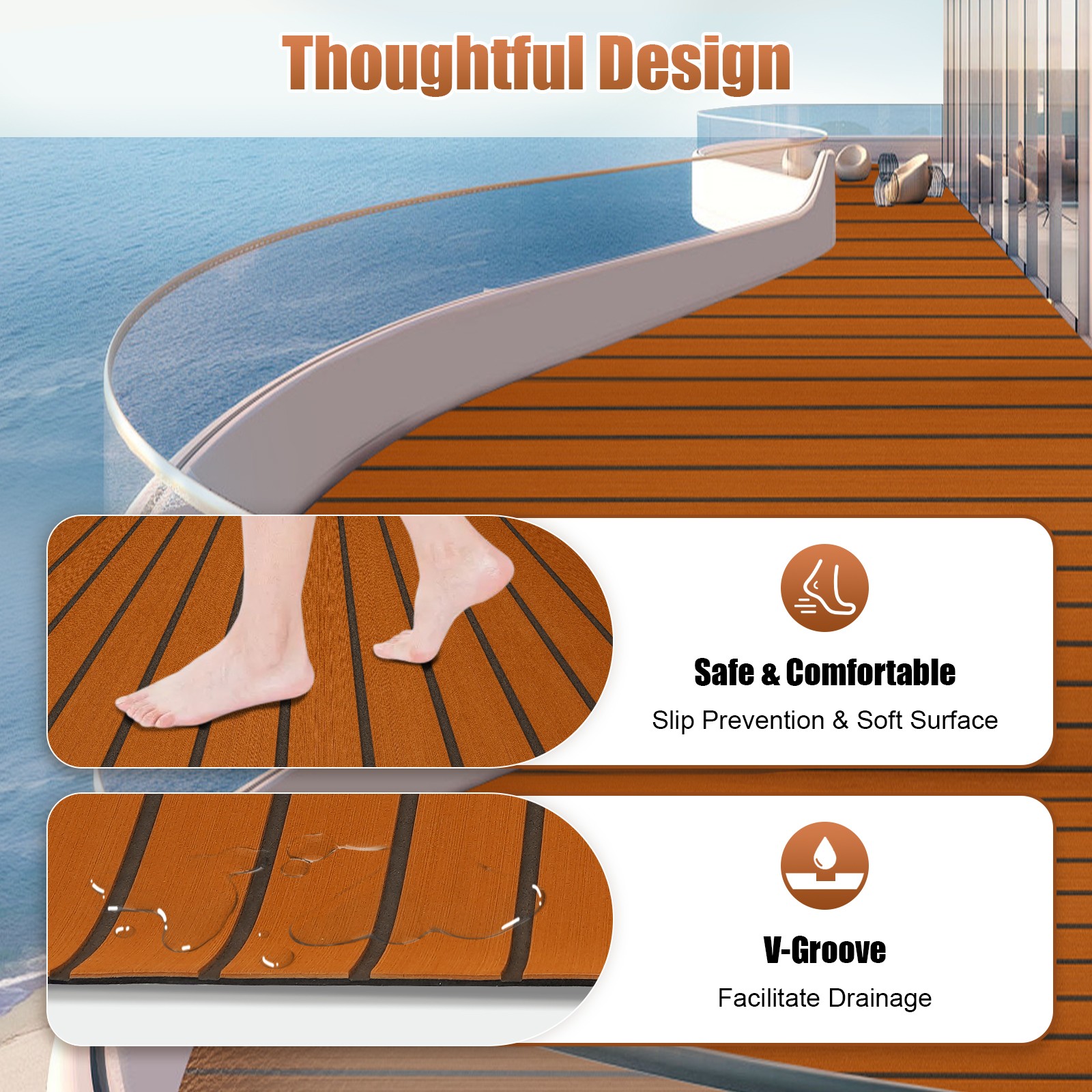 Marine Flooring EVA Foam 106'' X35" Faux Teak Decking Sheet Brown 6mm