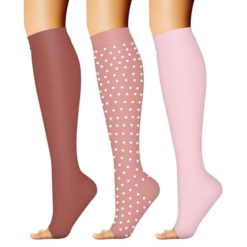 3 Pairs Open Toe Compression Socks for Women & Small-Medium 11 Pink/Pink/Pink