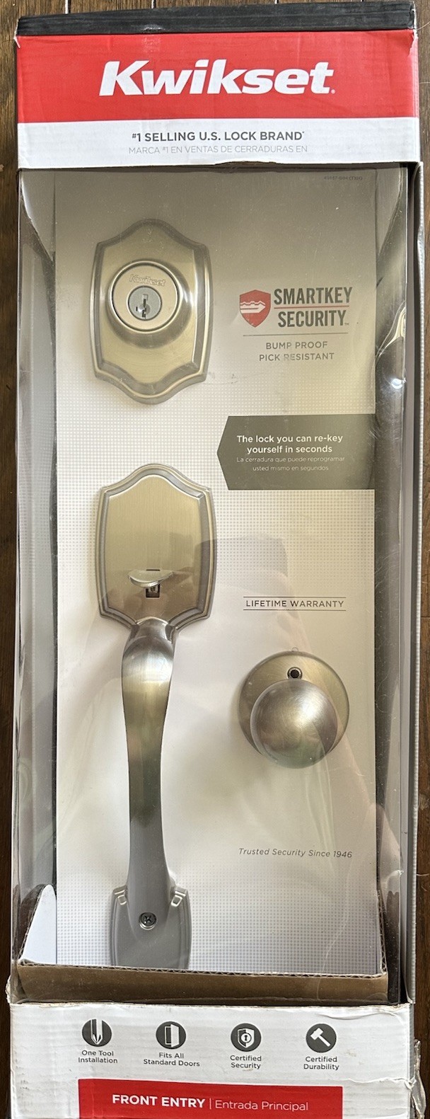 Kwikset Belleview Handleset with Polo Knob Satin Nickel ‎96870-099