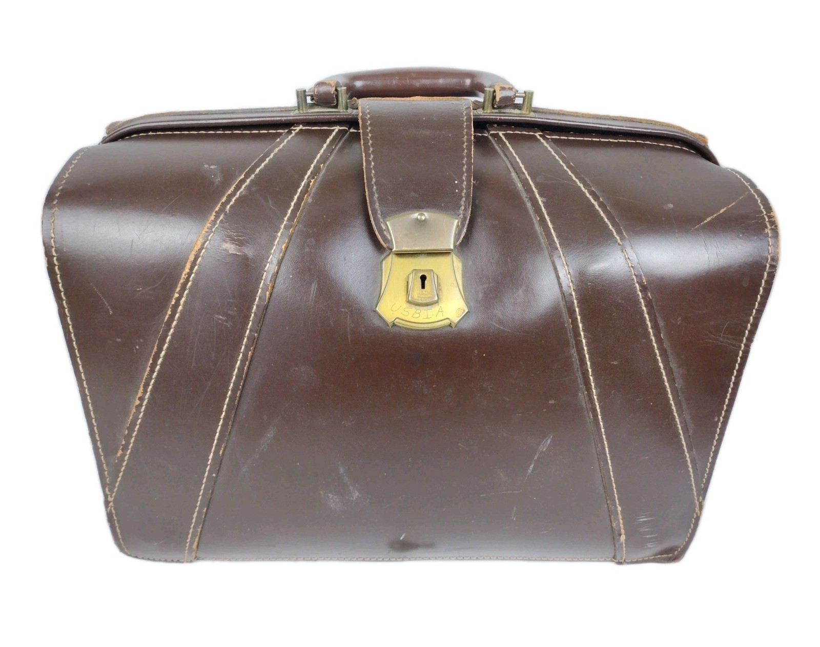 W•VTG RARE USBIA US GOVERNMENT MILITARY ISSUED LEATHER BRIEFCASE WITH Key 1960’s