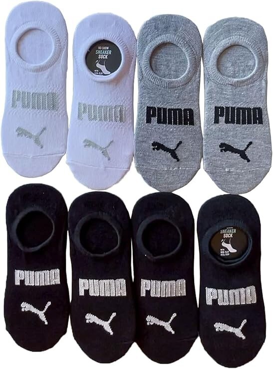 PUMA Women's No Show Sneaker Socks , 5-9.5 Shoe Size, 8 Pairs-- Black/White/Grey