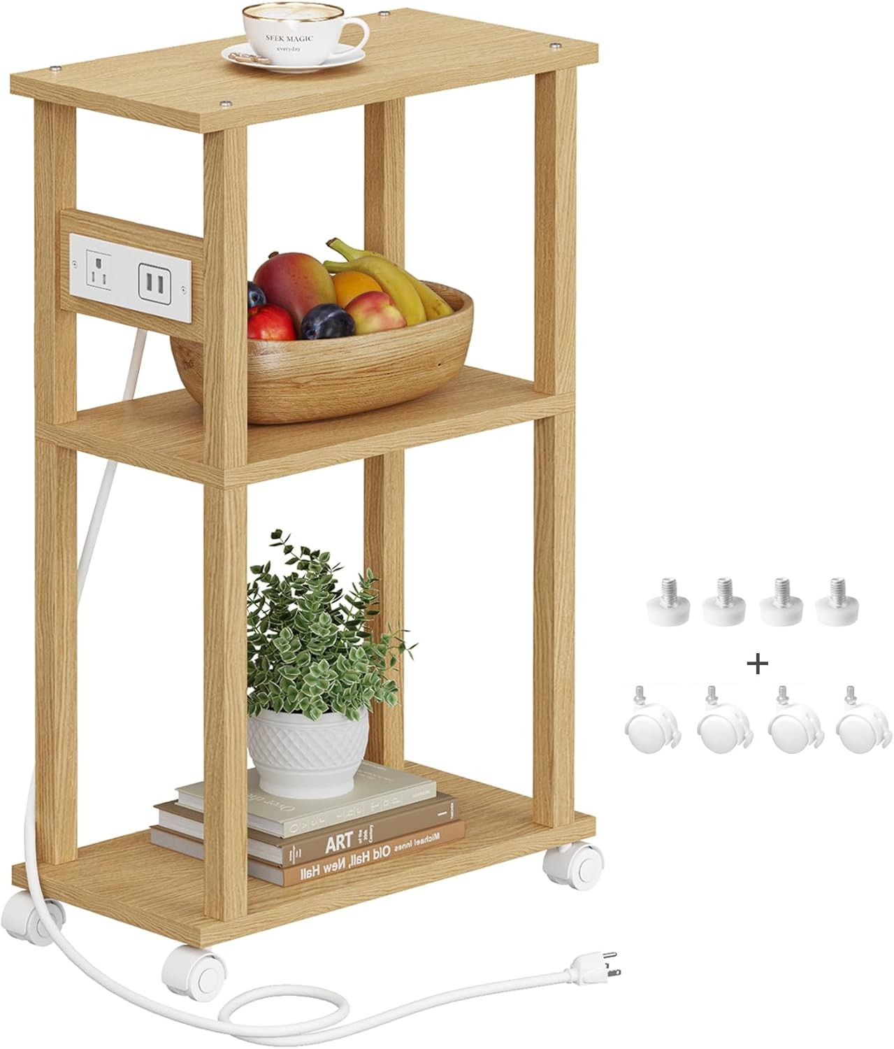 Narrow Side Table W/ Charging Station Skinny End Table Small Spaces Small