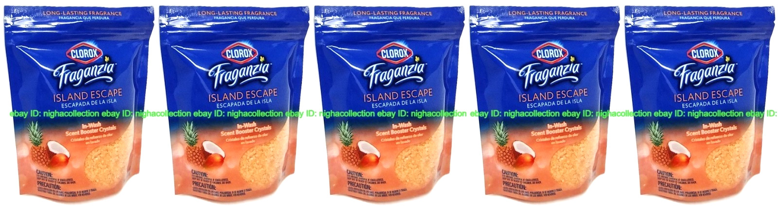 Lot 5 x Clorox Island Escape Fraganzia In-wash Scent Booster Crystals 10 Oz Each