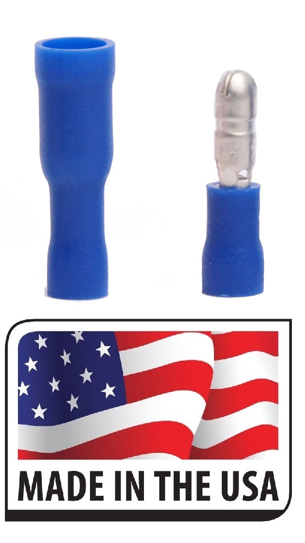 (100) BLUE 16-14 GA. BULLET CONNECTOR .157 (MALE/ FEMALE) VINYL TERMINAL  USA